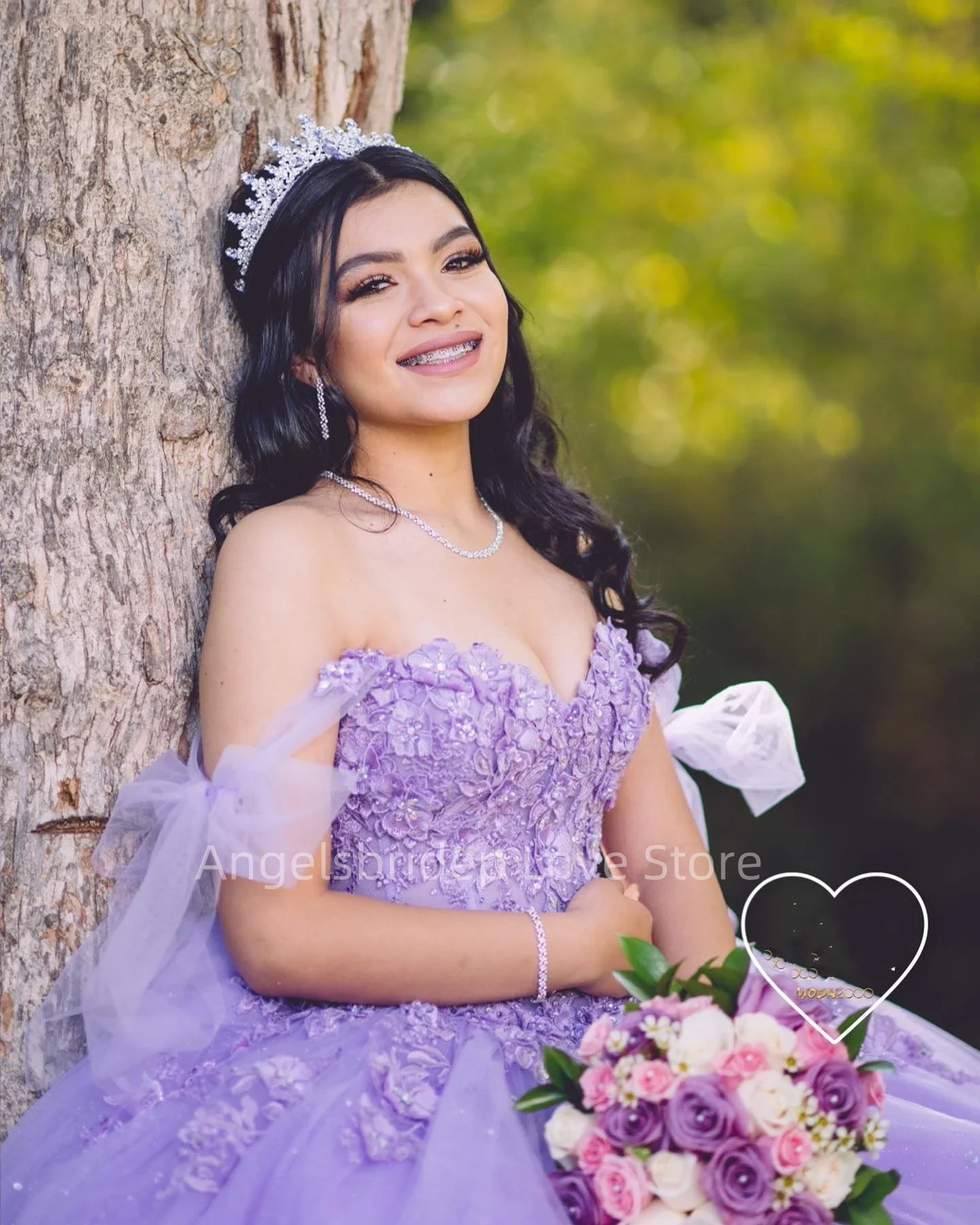 Angelsbridep vestido De baile De lavanda para niña De 15 años, traje De Quinceañera De talla grande, vestido De tren largo para fiesta