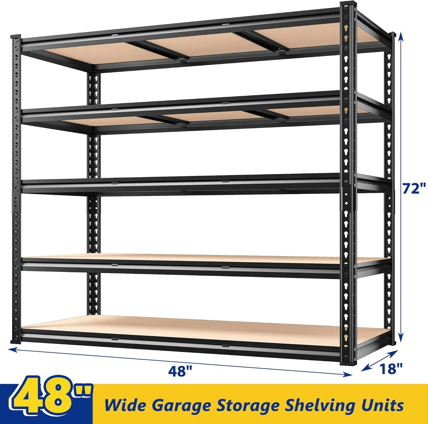 

48" W Garage Shelving Heavy Duty, 3000LBS Storage Shelves, 5-Tier Adjustable Metal Shelving, Garage Shelves Sturdy Shelf,On Sale