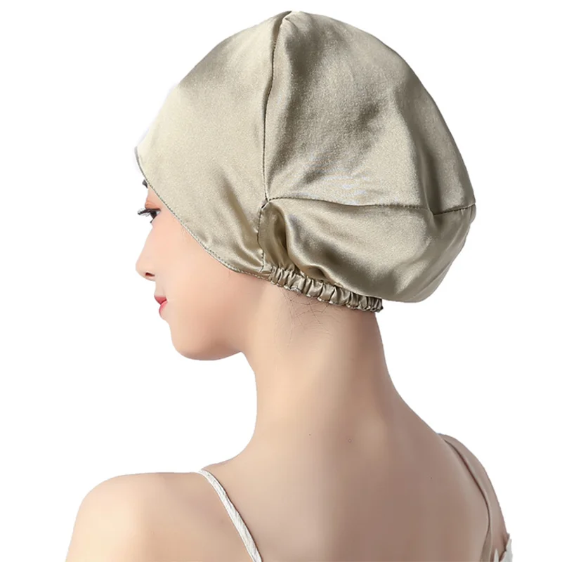 Winsleter,100% Mulberry Silk Turban Bonnets Female Double Layered Sleeping Night Wrap Cap For Curly Ladies A34317M