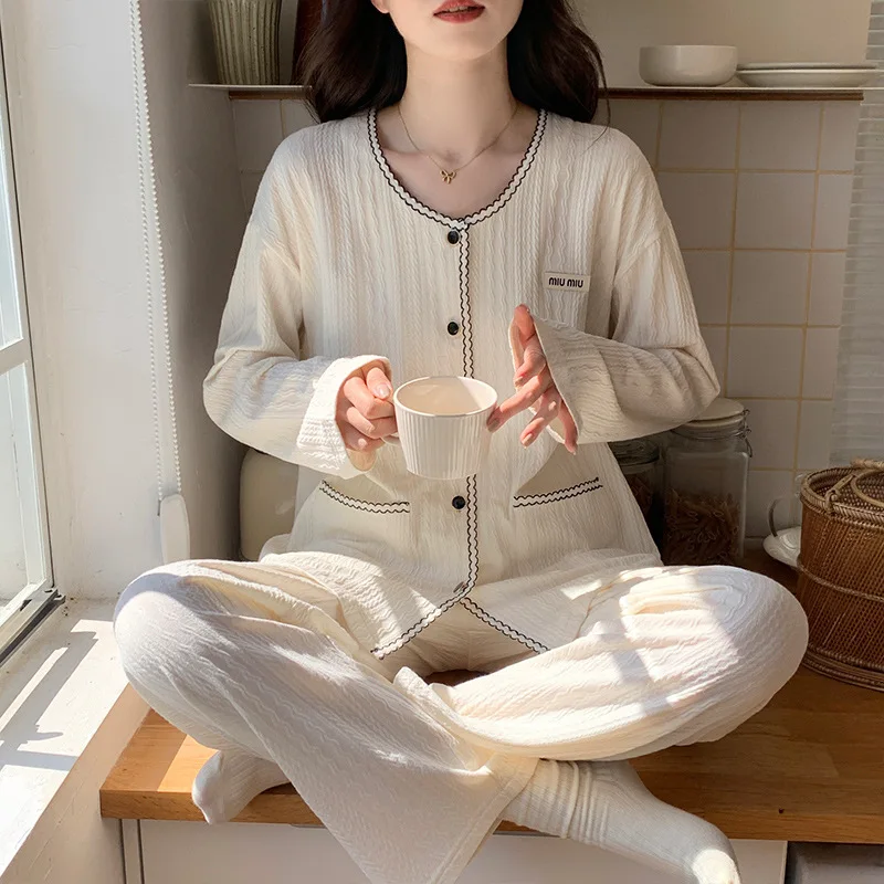 2024 New Autumn And Winter Sleepwear For Women, Sweet Style Long Sleeved Pants Two-piece Set, Simple Fashionable Home Clothe