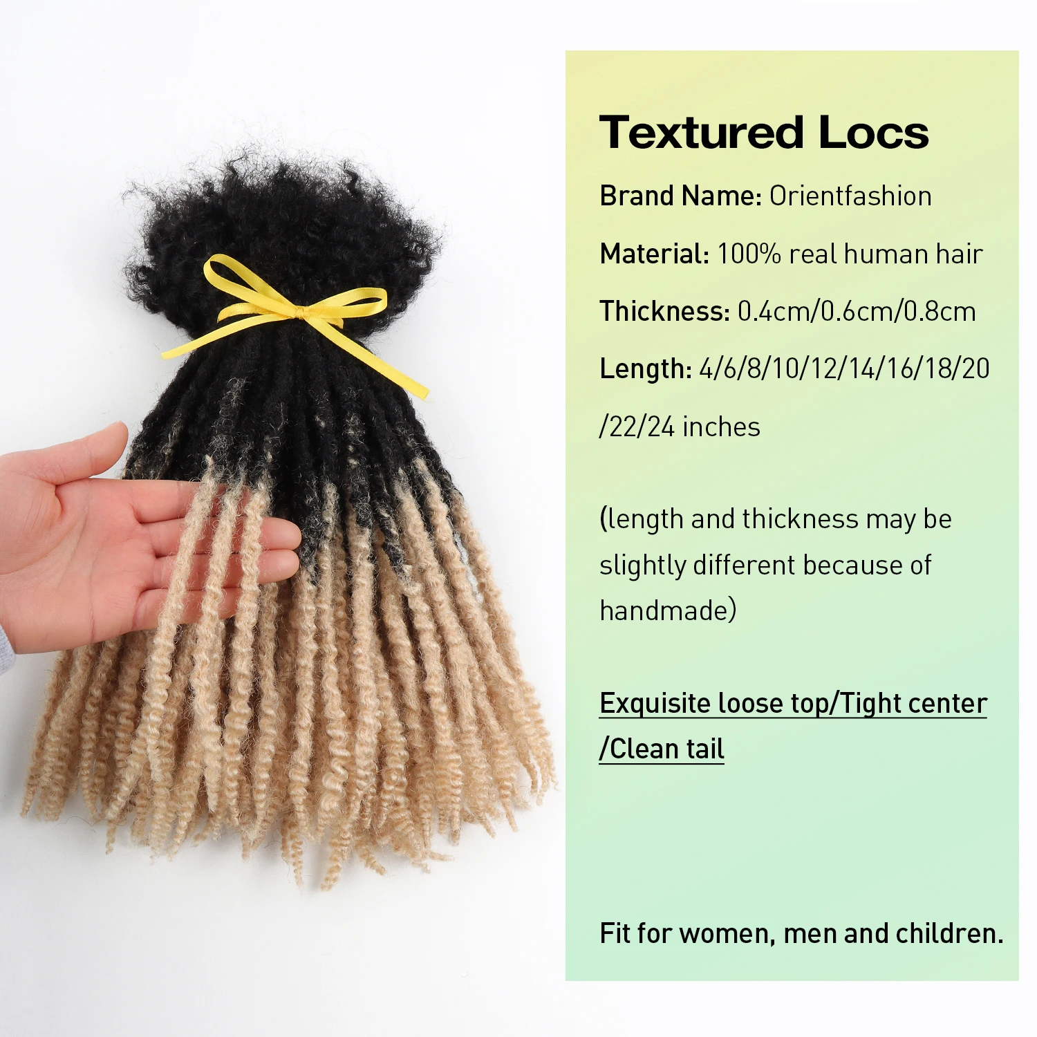 Orientfashion-Locs texturés pour cheveux humains naturels, dreadlocs Bohe Man, dreadlocs vedor, comparateur de cheveux, locs bouclés enroulés au miel