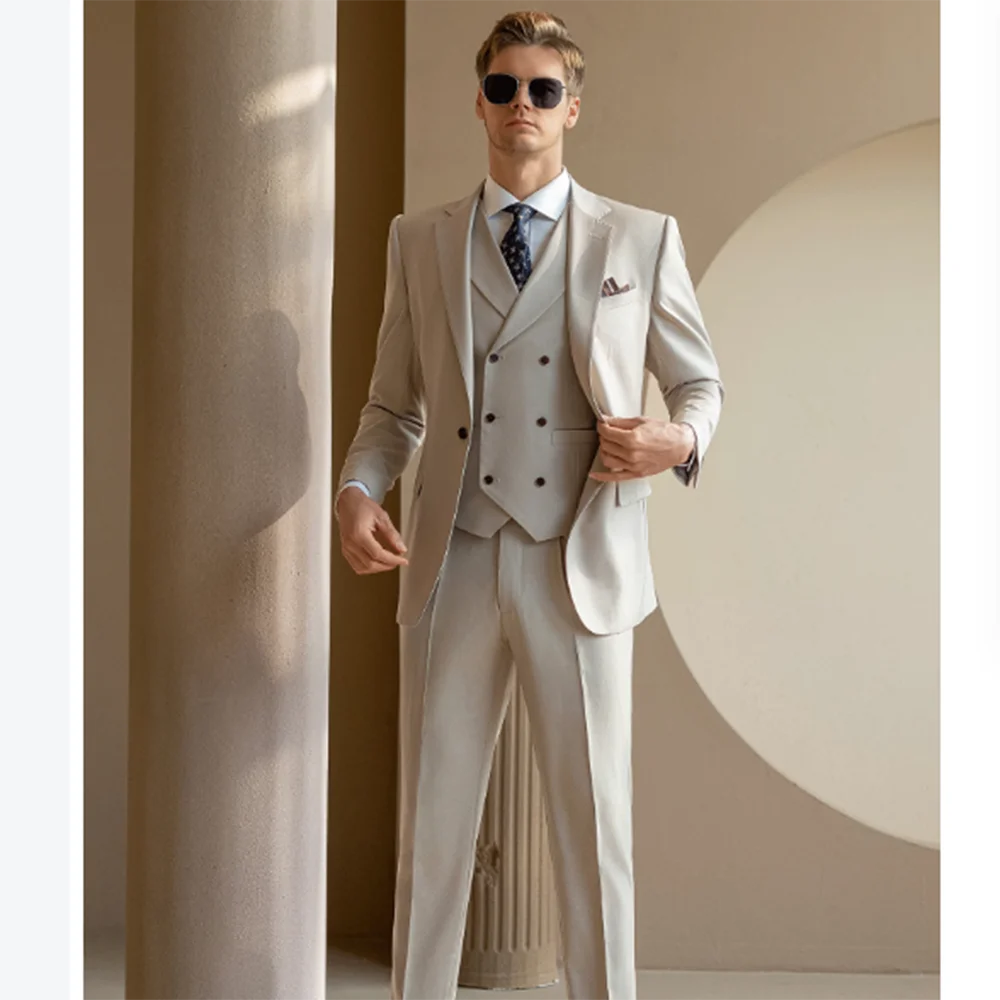 Elegant Groom's Wedding Suit One Button 3 Pieces Jacket vest Pants Blazer Set Slim Fit Formal Business Gentleman Male Clothing