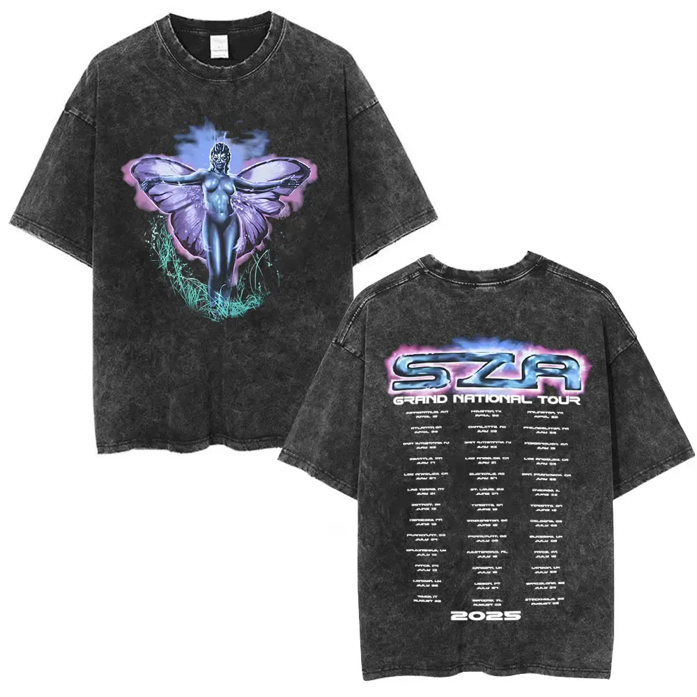 

Washed Vintage Rapper SZA & Kendrick Lamar Grand National Tour 2025 T-shirt Men Women Hip Hop Fashion Street Crewneck T Shirts