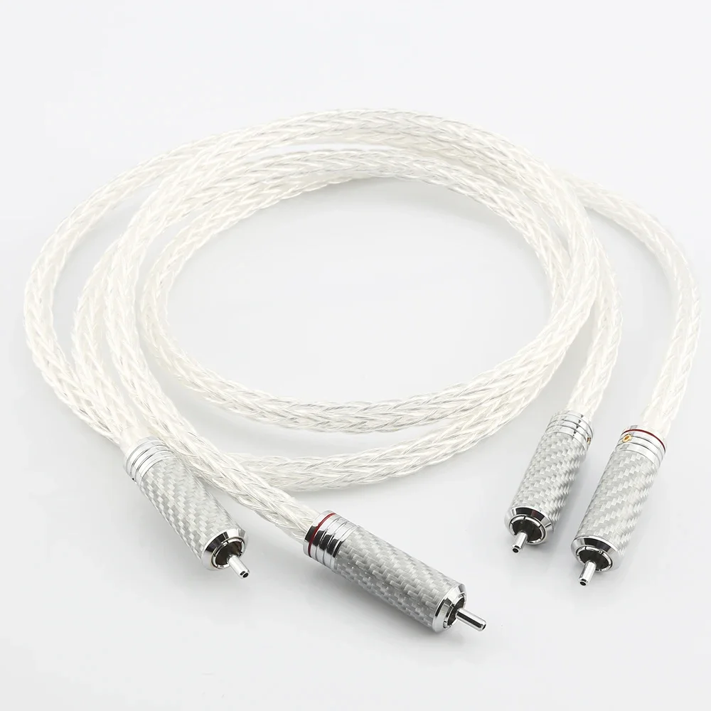

Hi-End 8AG Silver Plated OCC 16 Strands Audio Cable Carbon Fiber RCA Plug HIFI Analogue Phono Cable for Sound Equipment