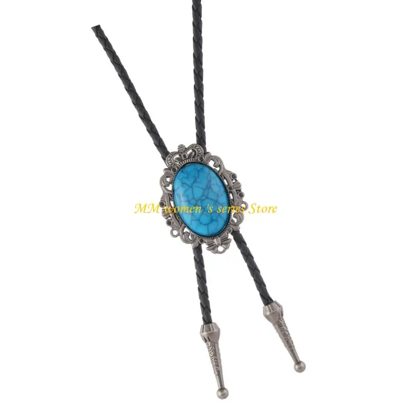 Q39C الغربية الكراك الفيروز قلادة قلادة قابل للتعديل الجلود بولو التعادل لمسابقات رعاة البقر