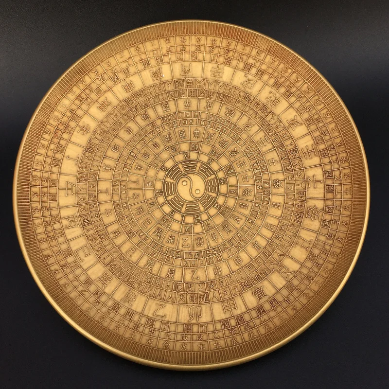 Large Brass Qing Dynasty Five Elements Entrance Ornament Retro Copper Plate Tai Chi Diagram Copperware Antique Orn