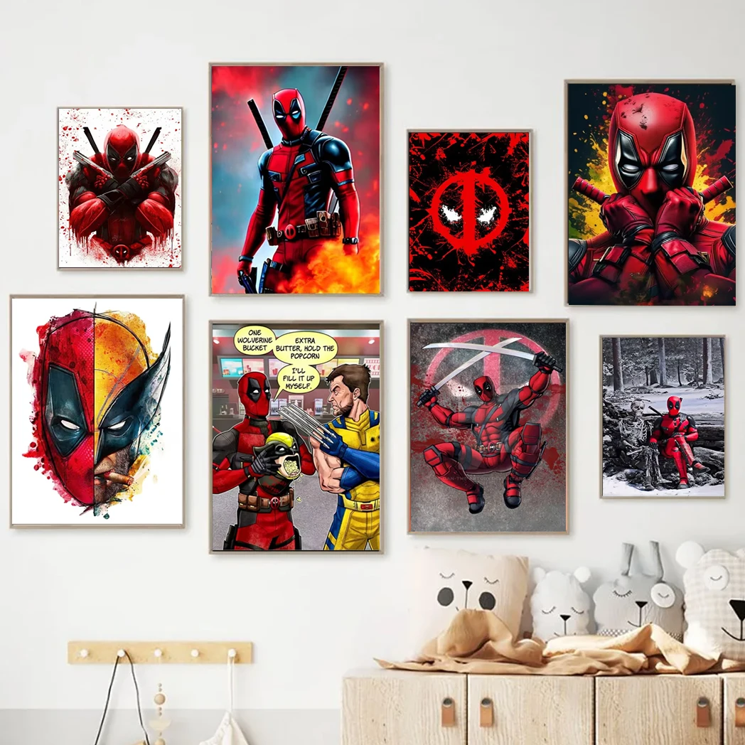 MINISO New Disney Movie Deadpool and Wolverine Poster Graffiti Art Superhero Wall Art Poster Modern Funny Movie Canvas Painting