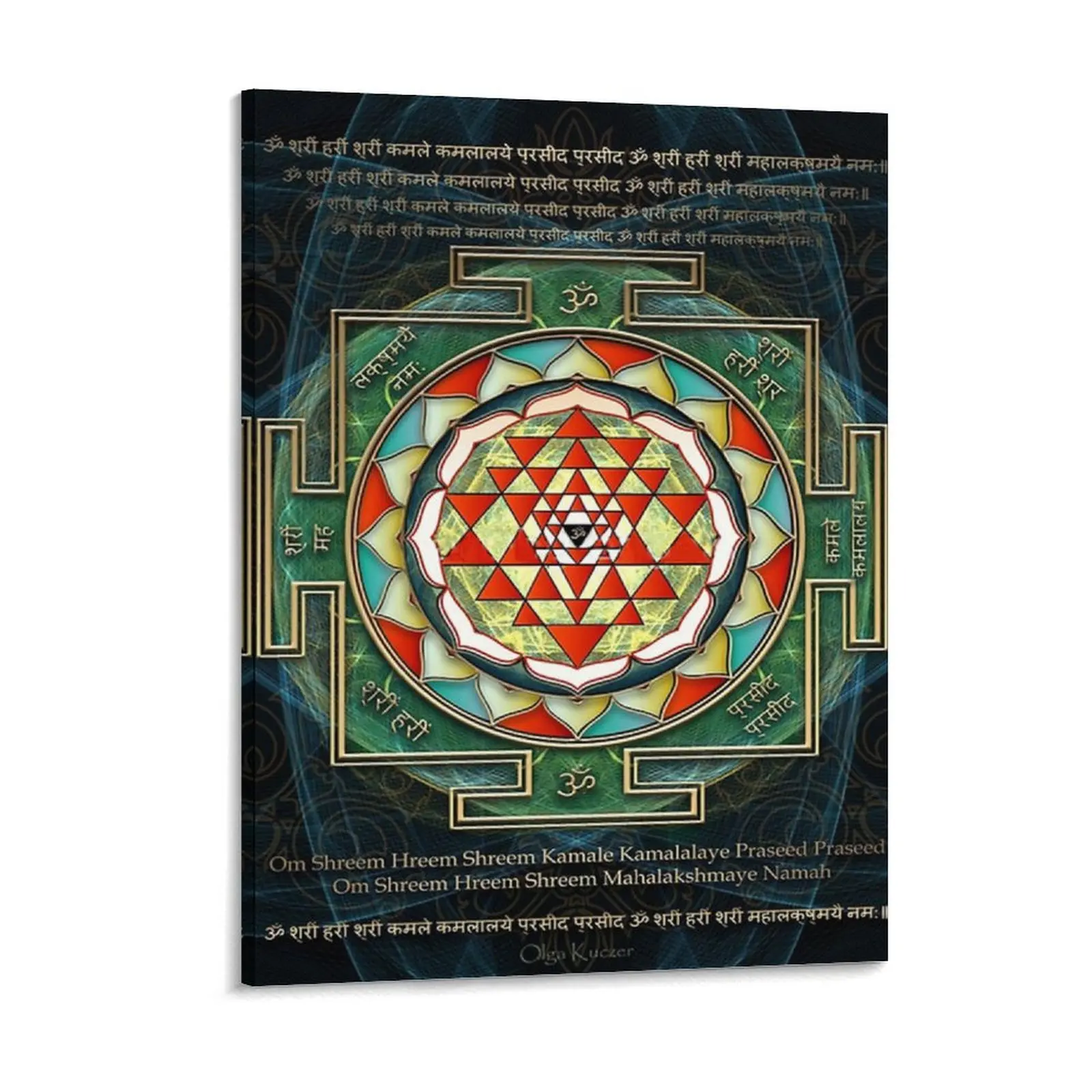 Maha Lakshmi Mantra Shri Yantra Wealth Giving Canvas Paintings Wall Cave Bar Cave Classic Framed Wall Paintings