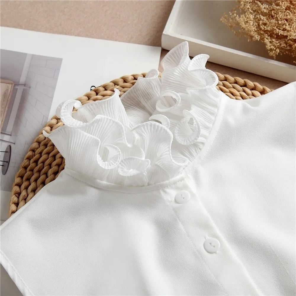 Sweet Ruffle Edge Women Fake Collar Double-layer High Stand Stand-up Collar White Black Detachable Blouse Collar Top Accessories