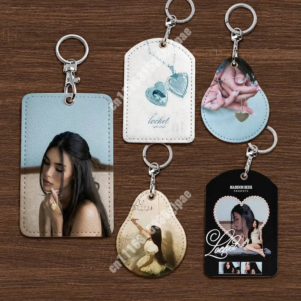 Locket M-Madison B-Beer Make You Mine Leather Keychain Card Holder for Airtag & ID Cards Business Bag Charm