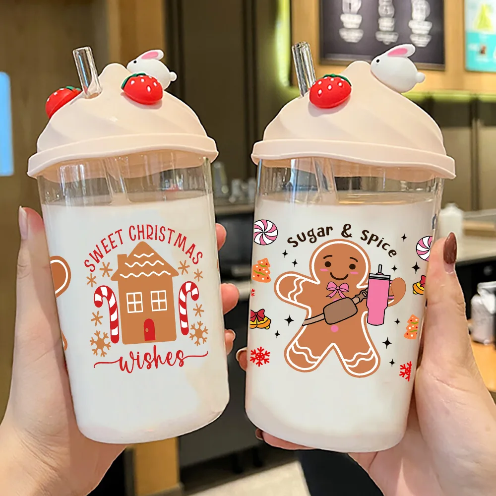 Gingerbread man peel waterproof DIY Decals 3D transfers uvdtf crystal stickers 16oz uv dtf cup wraps for Libbey Glasses