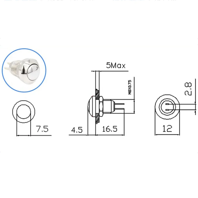 1/10/50PCS No Led 8mm Impermeabile Momentaneo Campanello In Metallo Interruttore di Pulsante Auto Motore Avviamento Automatico di Avviamento