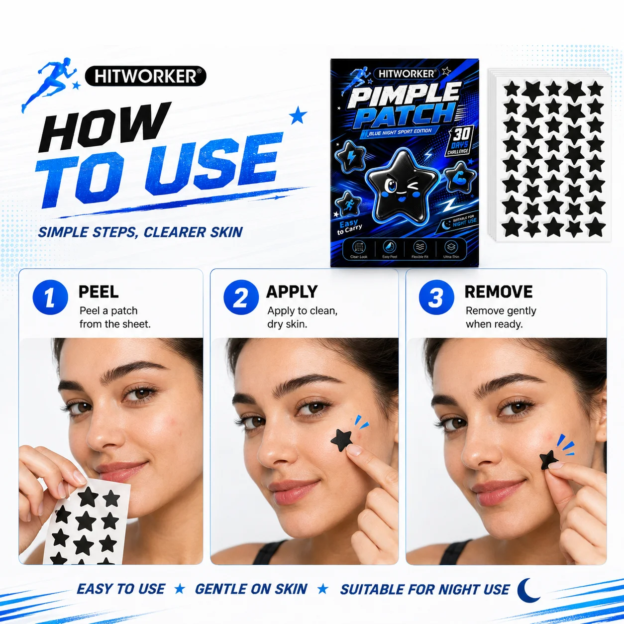 HITWORKER 800/400/200 Acne Patch |   Colloidal Black Star Acne Patch |   Effectively absorbs acne secretions and gently cleanses