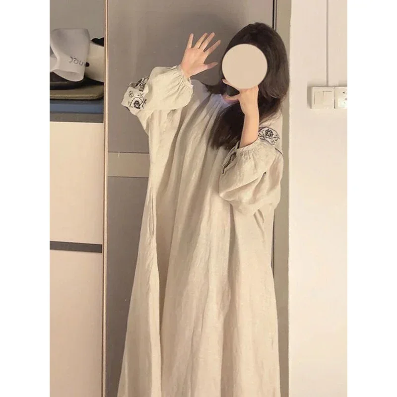 Women Spring French Style Sweet Nightdress Female Foral Print Lantern Sleeve Long Pajamas Home Suit Dress Can Be Wear Outsi MN3