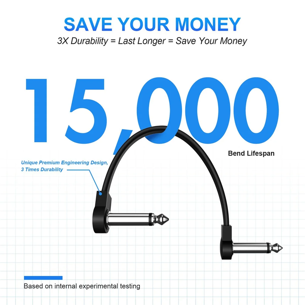 AS97 6 حزمة 6 بوصة كابل تصحيح الغيتار، أداة دواسة الغيتار كابل الزاوية اليمنى كابل التصحيح المسطح