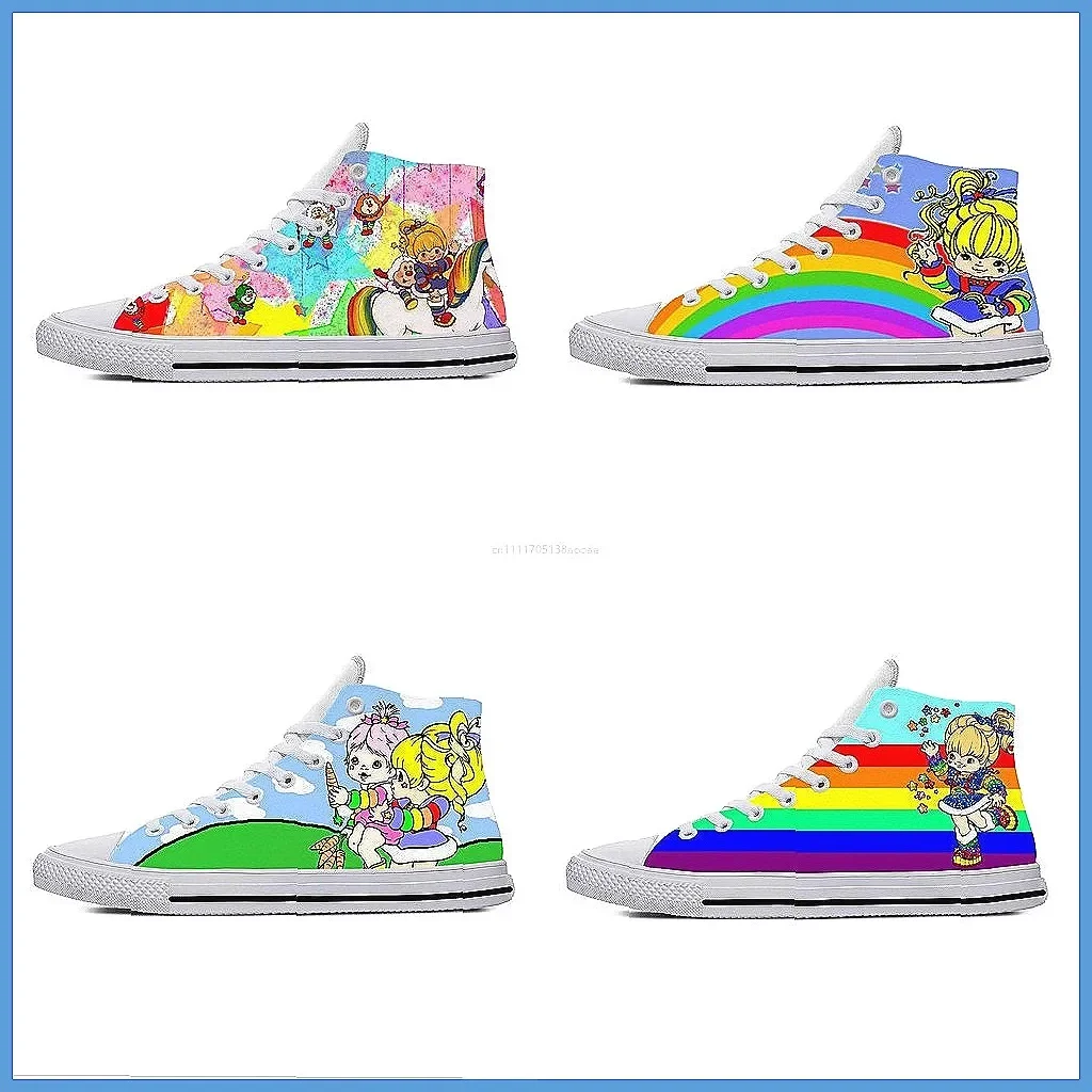 

Custom Anime Cartoon Rainbow High Top Canvas Sneakers, Lightweight Breathable Lace-Up Shoes for Men and Women