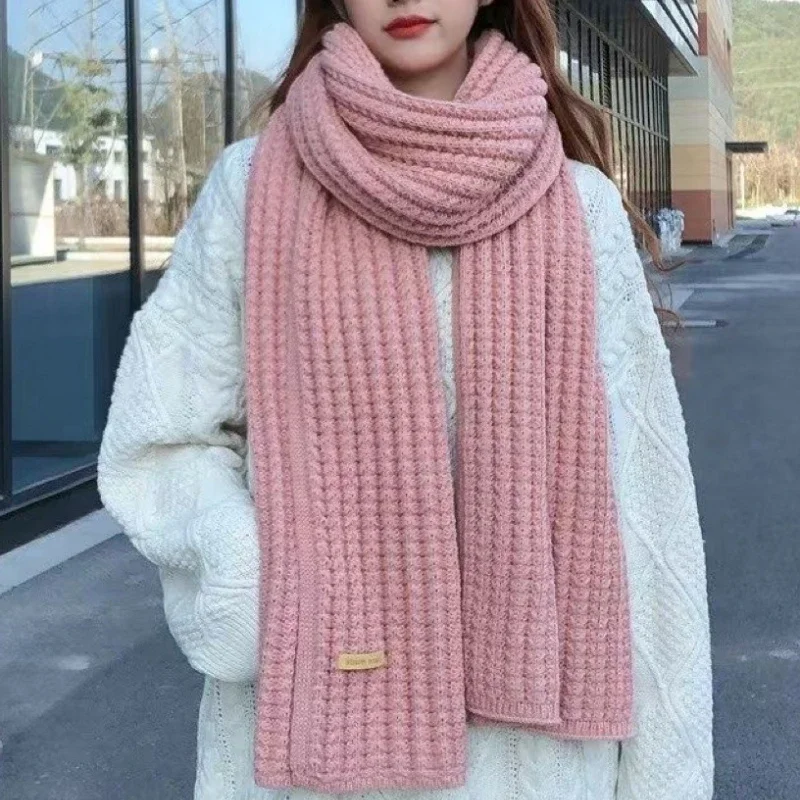 1-4PCS Solid Color Knitted Scarf Thickened Long Wrap Korean Fashion for Women Men Casual Daily Commute Winter