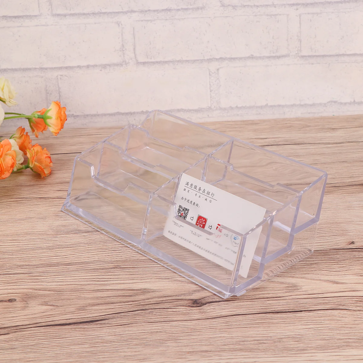 Six Slots Acrylic Business Card Holder Office Organizer Desktop Storage Box for Stickers Notes Photos Table Supplies