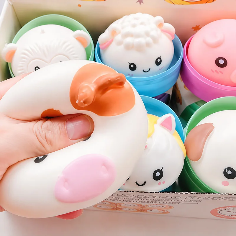 Animal Squishy Steamed Dumpling Toy Unicorn Farm Cow Pig Slow Rising Stretchy Stress Relief Fidget Squeeze Toy for Kids Adults
