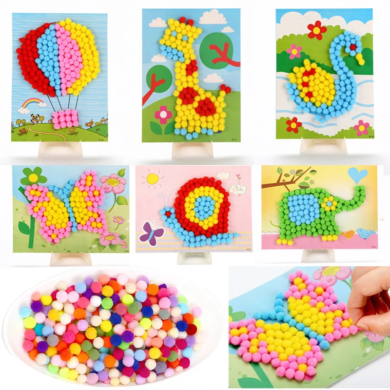 2~4PCS Fur Ball Painting Household Handmade Cute Cartoon Drawing DIY Handicrafts Desktop Wall Decoration Various Patterns TMZ