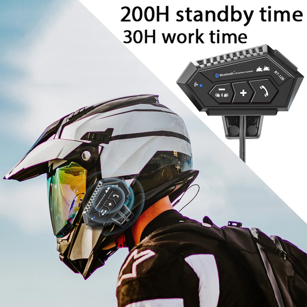 Motorcycle Helmet Bluetooth Intercom Headset 500M 1000Mah Waterproof Stereo Bluetooth Wireless Hands-Free Headset Music Player