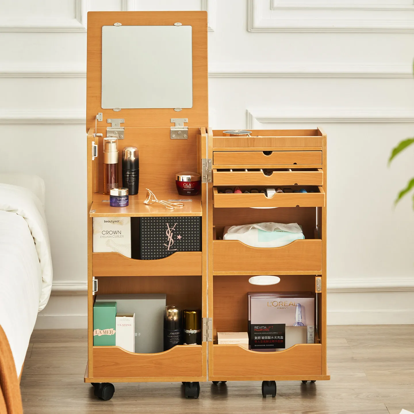 Bedside table and dressing table combined, simple and modern design, suitable for small bedrooms, multifunctional, with a