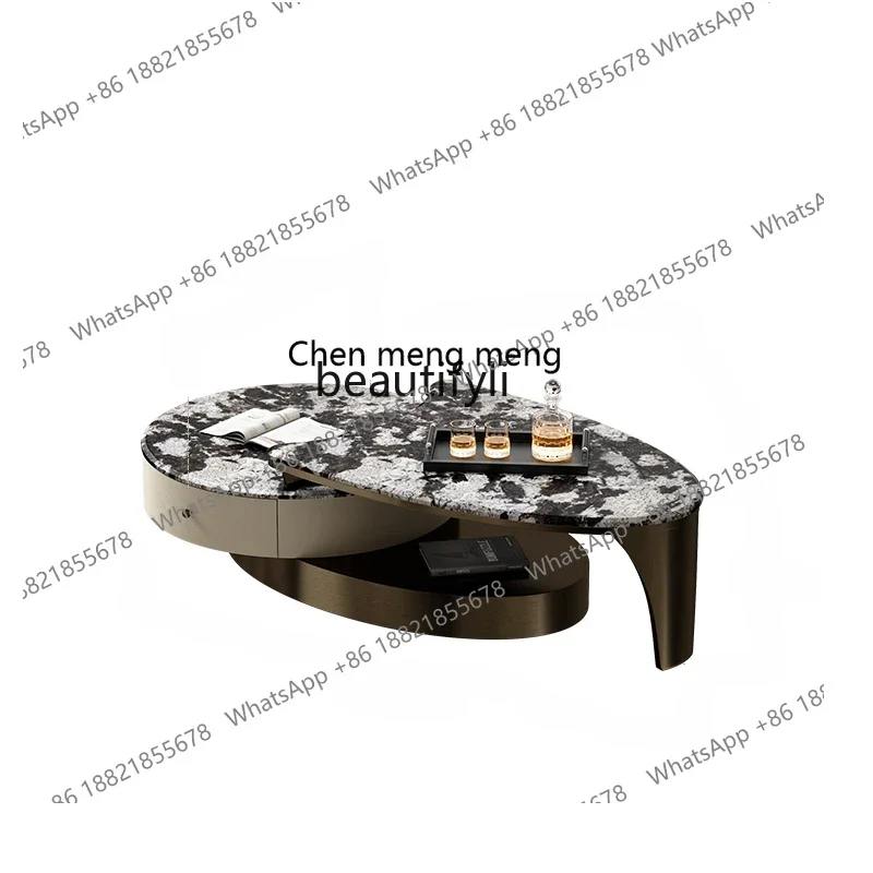 

xzqItalian-Style Light Luxury Natural Marble Tea Table Living Room Home Luxury Stone Shaped Retractable Tea Table furniture