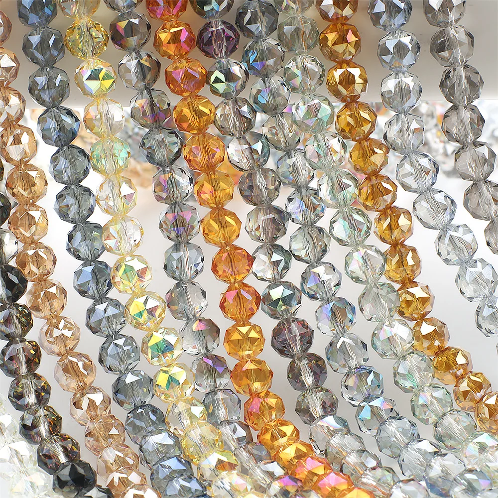 50pcs AAA 8mm Shiny AB Plated Faceted Cut Prism Crystal Glass Loose Beads For Jewelry Making DIY Bracelet Findings Wholeasle New