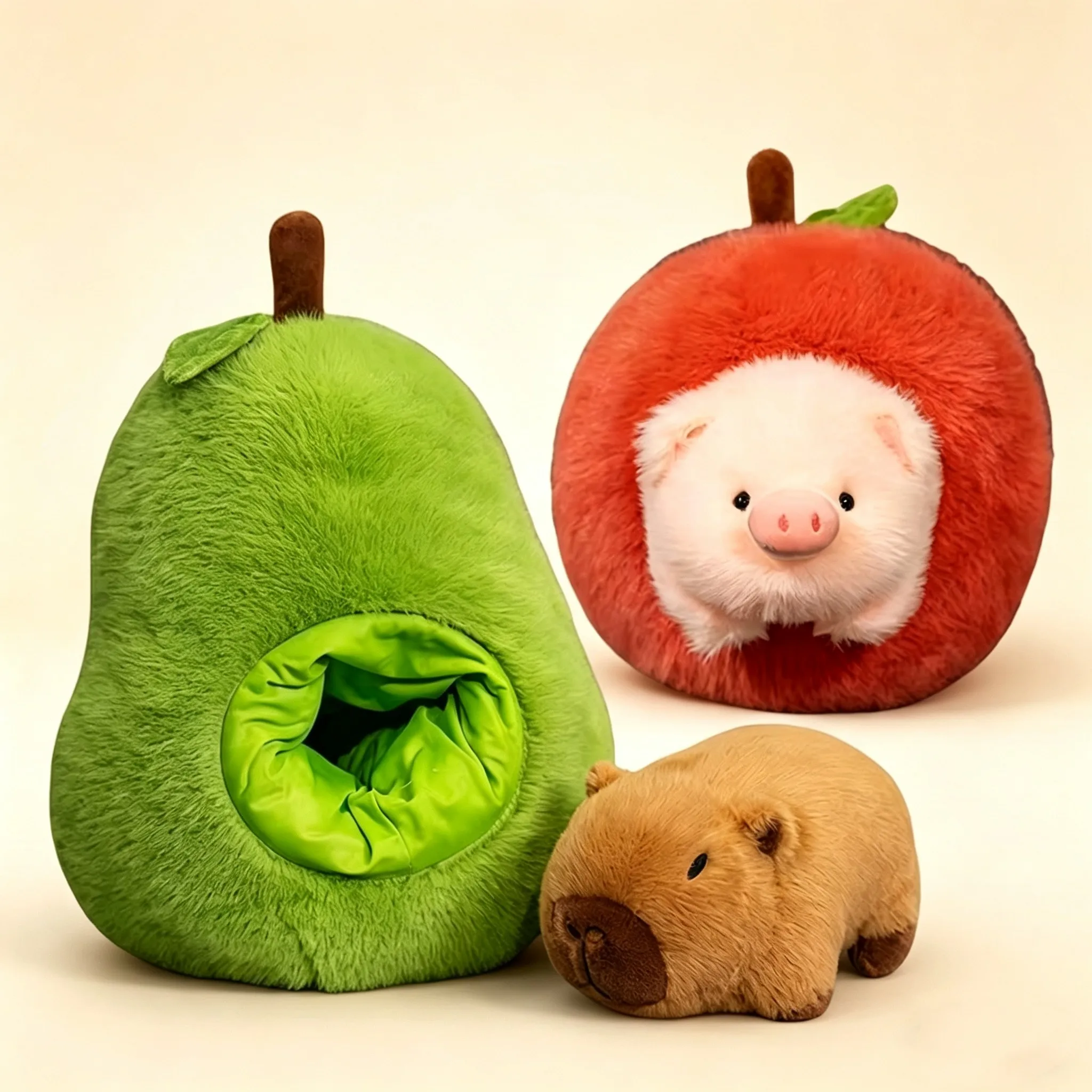 

2-in-1 Cute Apple Pig & Avocado Capybara Plush Toy Soft Fluffy Animal Cushion Decorative Throw Pillow Kawaii Capibara Plushies