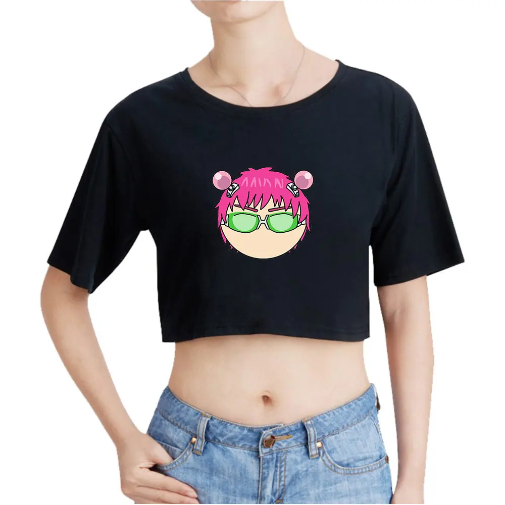 The Disastrous Life of Saiki K Vintage 90s Crop Top Exposed Navel T-Shirt Oversize O-Neck Tops Funny Tshirt Top Women