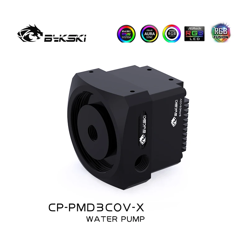 Pompa Bykski DDC z podświetleniem A-RGB PWM, maksymalny przepływ 600 l/h, maksymalny wysięgnik 6 metrów, maksymalna prędkość 5000 obr./min, model CP-PMD3COV-X