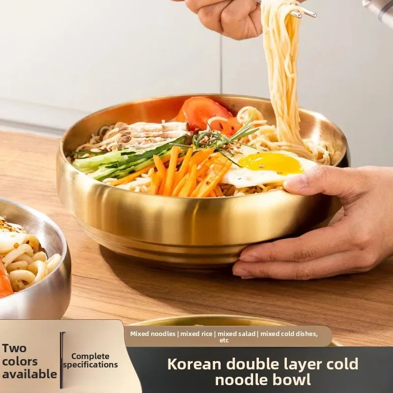 CX stainless steel cold noodle bowl, golden double-layer heat-insulated soup bowl, large diameter and increased capacity