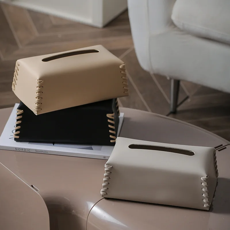 

Luxury hand-woven leather tissue box for living room coffee table, high-end entryway with LUX paper extraction box.