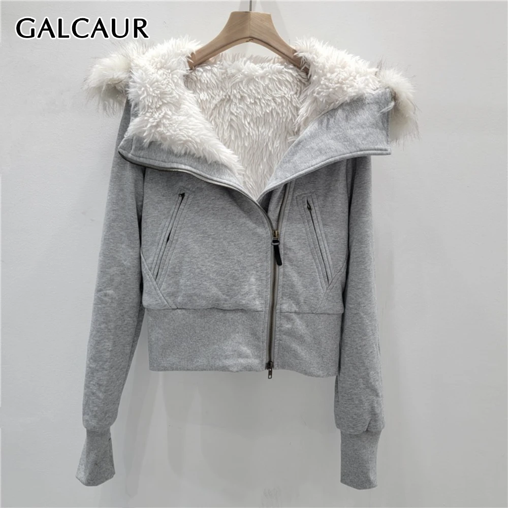 

GALCAUR серая шикарная куртка с карманами, женская утягивающая уличная одежда с капюшоном и длинными рукавами, женские куртки, осенний стиль, модная новинка