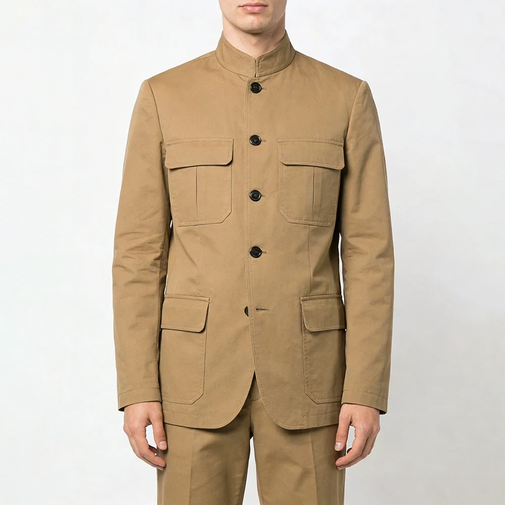 

Bespoke Men's Suits Solid Color Regular Fit Blazer High Quality Single Breasted Mandarin Collar Business 2 Piece Jacket Pants