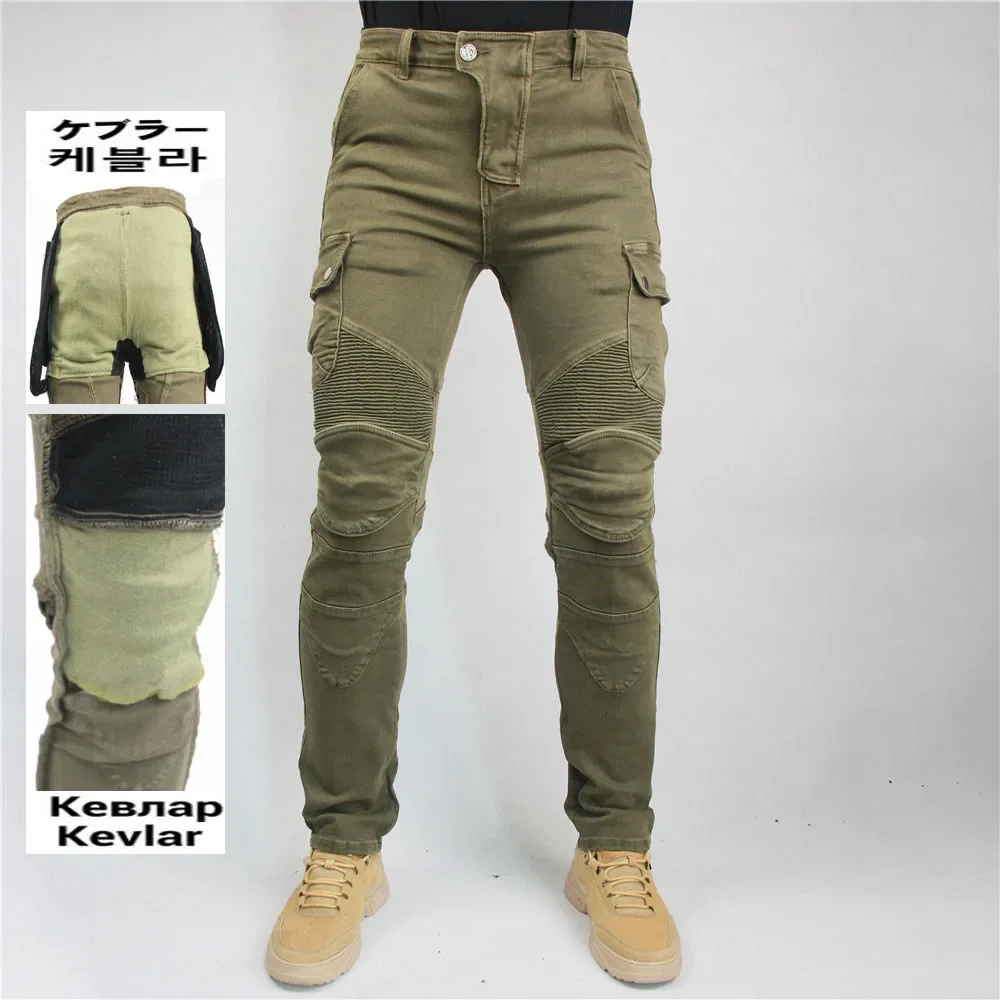 

Motorcycle Riding Jeans Pants With Protective Gear Built-in Wear-resistant Fireproof Kevlar Protective Layer On Hips And Knees