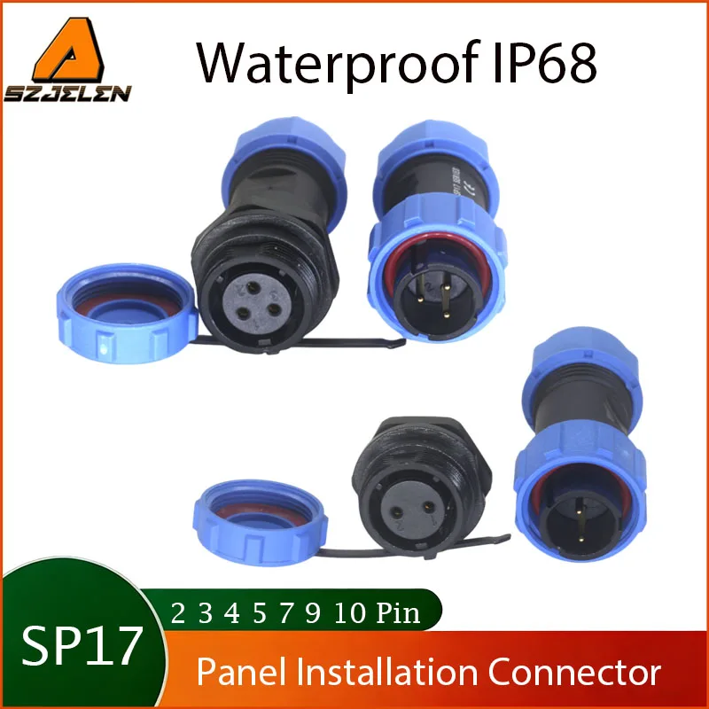 SP17 Docking/Rear Nut Welding Type Aviation Wire Connector Male Female Plug Socket 2 3 4 5 7 9 10 Pin IP68 Waterproof Conenctors