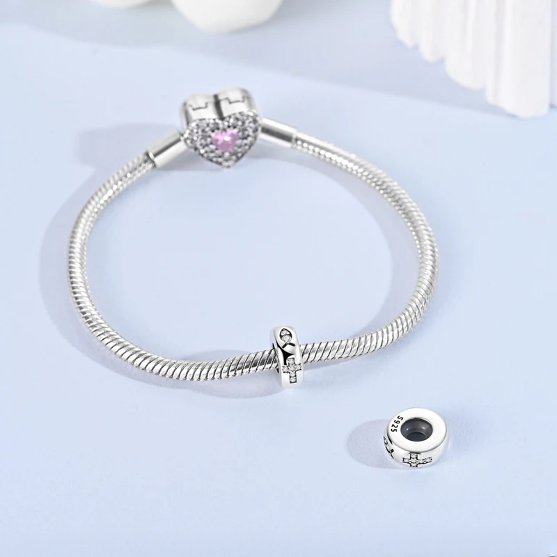 Religious Charms 925 Silver Jesus Fish Cross Beads Shiny Zircon Isolated Beads for Women Original Bracelet Jewelry Gifts DIY view 4
