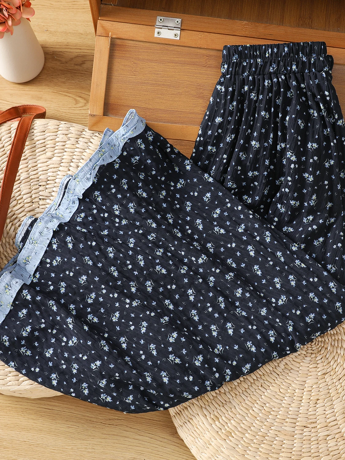 Verão 2025 Novo floral patchwork cor blo cintura alta emagrecimento saia plissada tamanho grande feminino fre sle commute algodão...