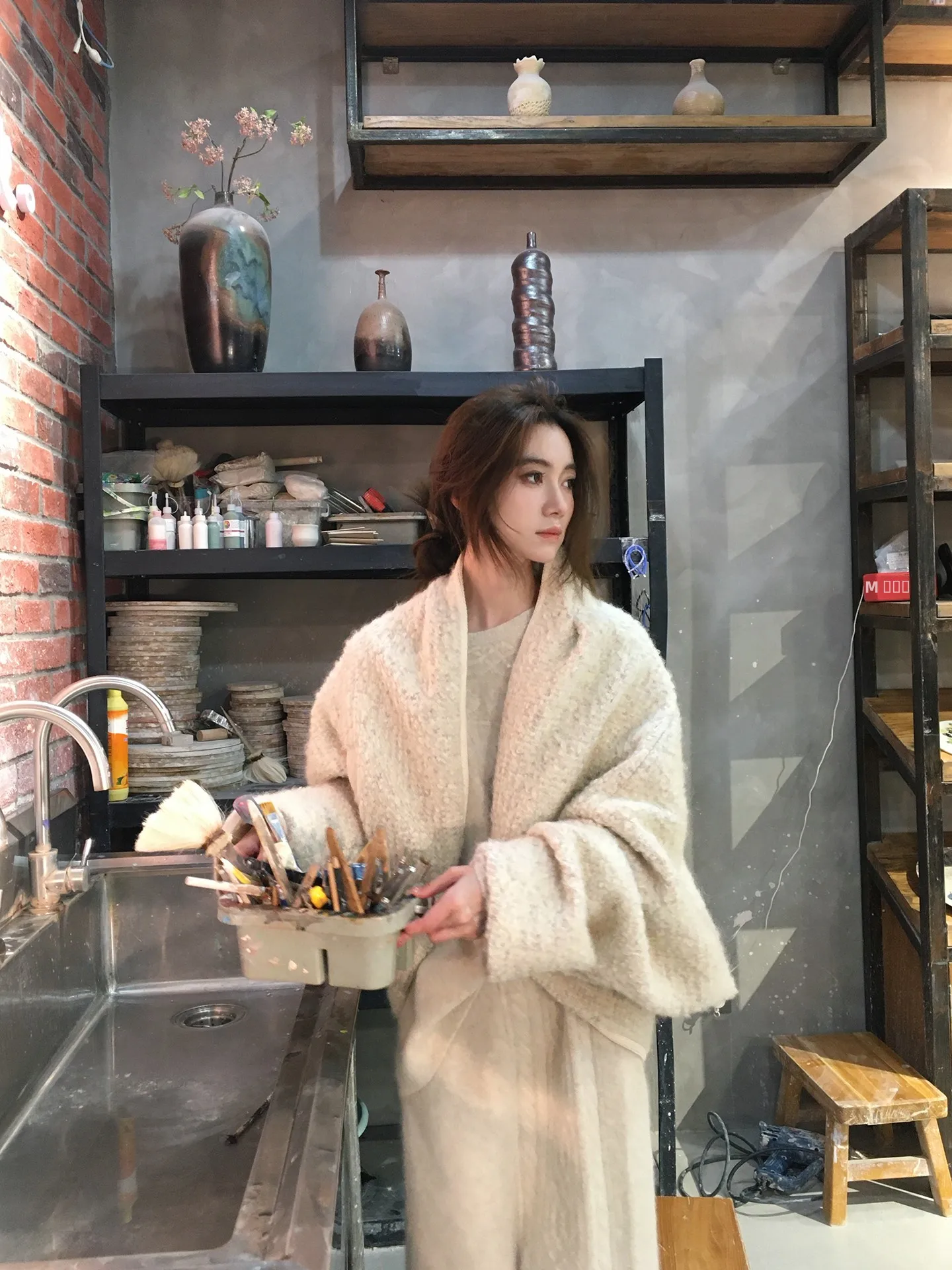 

Cunblvd Autumn oulder Drop Loose Woolen Coat Women's Ele Versatile Buttoned Outerwear Casual Loose Fit Long Sve