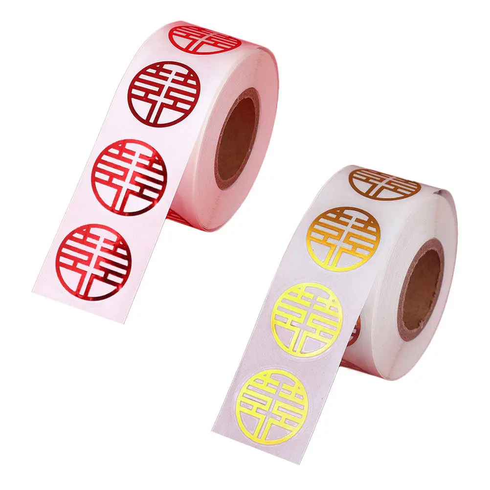 2 Rolls Chinese Xi Word Wedding Stickers Smooth High Quality Self Stick Festive Decoration for Envelopes Eggs Sugar Boxes Red