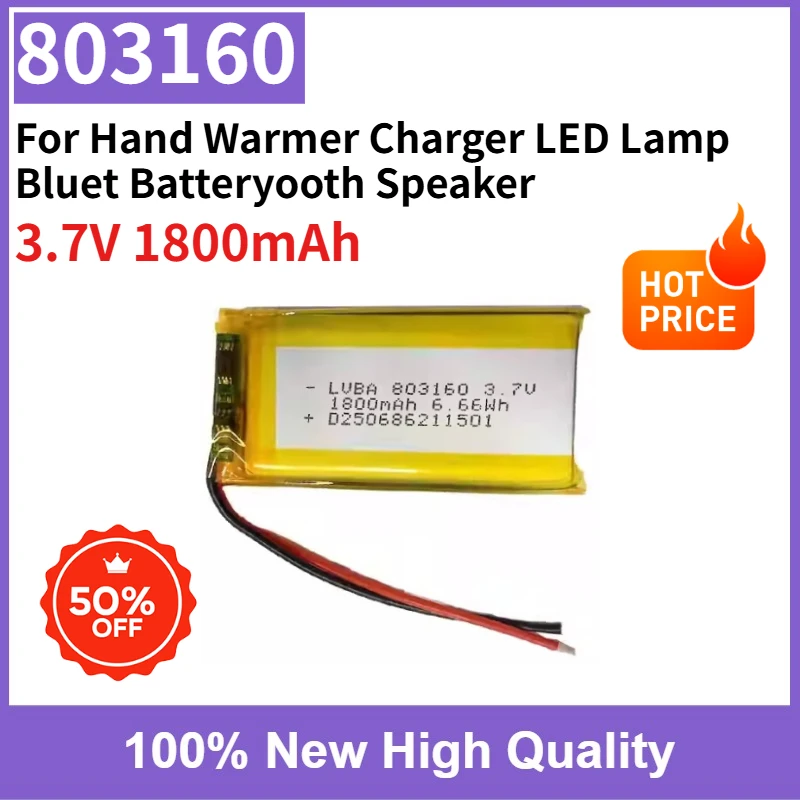 Brand-New 0-Cycle 803060 803160 3.7V 1800mAh Polymer Lithium Battery for Hand Warmer Charger LED Lamp Bluet Batteryooth Speaker