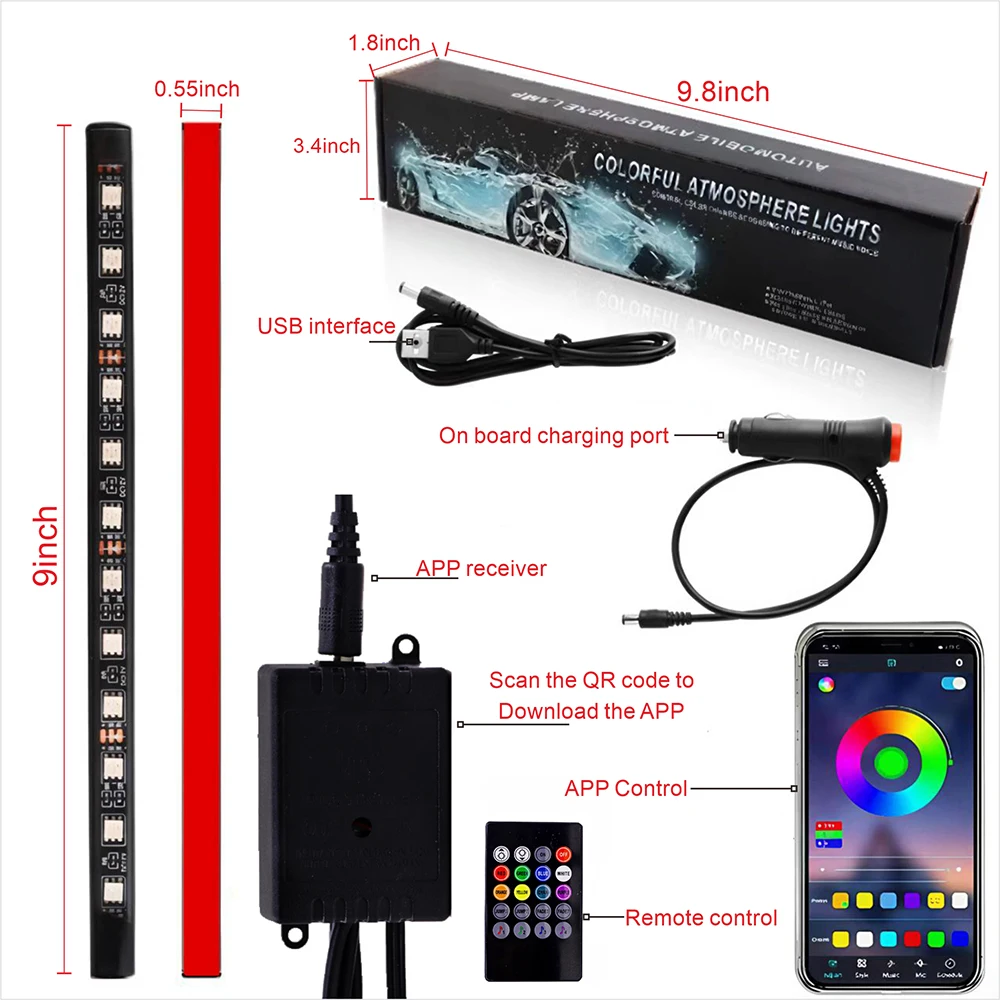 Neon 36 48 72 RGB LED Auto-interieur Ambient Voetlicht Draadloze afstandsbediening Muziek APP Controle Auto RGB Sfeer Decoratieve Lamp DC12