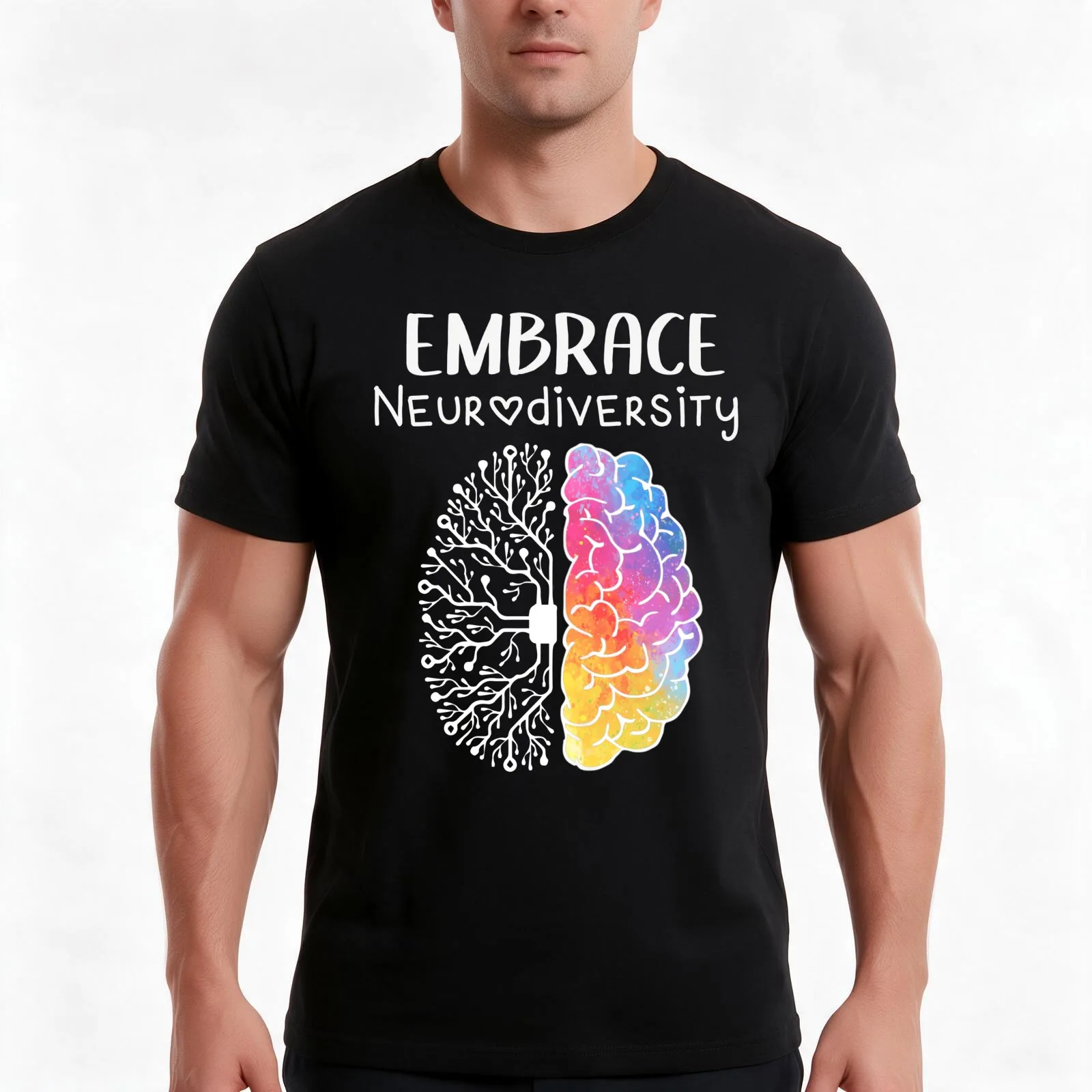 Neurodiversity Embrace ADHD Autism ASD Rainbow Brain T-Shirt Summer Casual Cotton Tee Oversized Streetwear Tops 100% Cotton