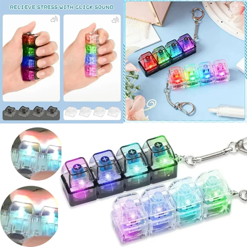 LED Keyboard Keychain Fidget Toy Crystal Clicker Sensory Toy for Stress Relief Keyboard Keychain Fidget Gadget for Adults Kid……&