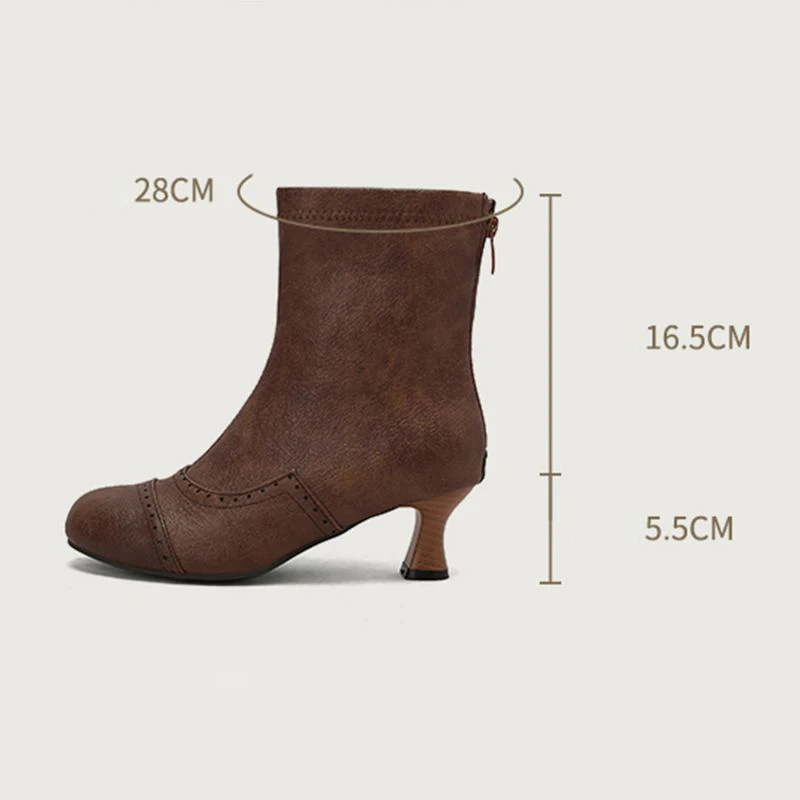 

REAVE CAT 2025 Женские ботильоны с круглым носком в стиле ретро на необычном каблуке 5,5 см на молнии в размерах 47 48 50 для повседневного отдыха