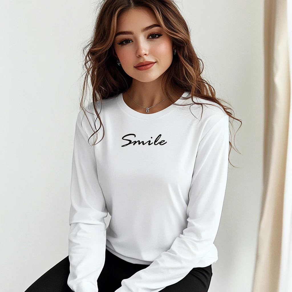 

Mia Muse Autumn Winter Women's T Shirts Daily Basic Long Sleeve Crew Neck Letter Print Fashion Pull On Simple Top