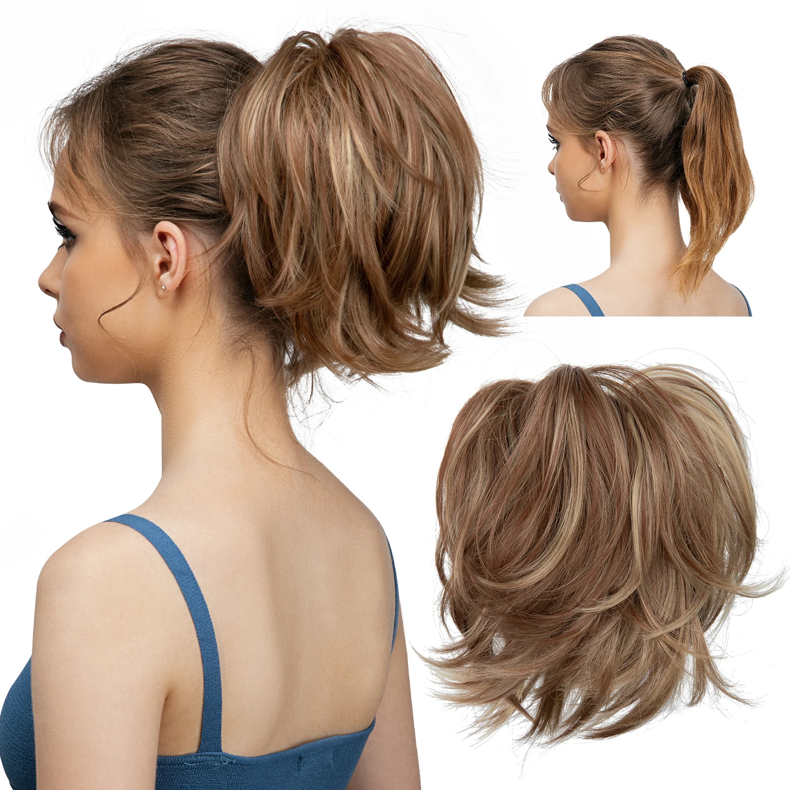 

Wholesale New Design Claw Synthetic Ponytail Instant Hairpiece Straight Chignon Bendable Metals Short Ponytail Hair Extensions