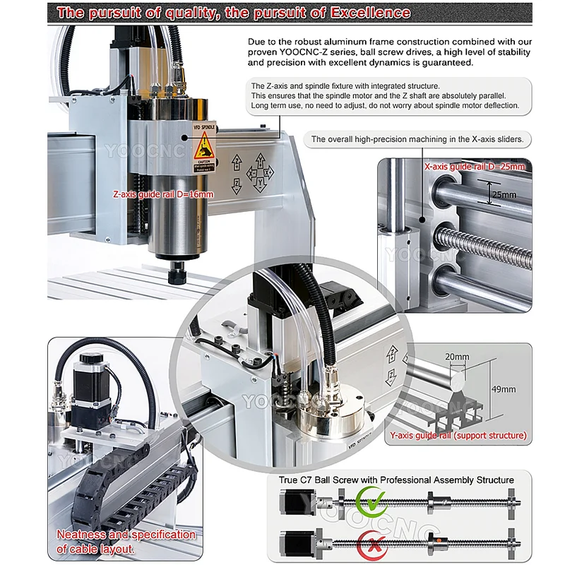 LY 8060Z CNC Router Aluminu Houtgraveermachine Lineaire geleiderail 4-assig met handvat USB-poort 2200W voor doe-het-zelf metaalbewerking