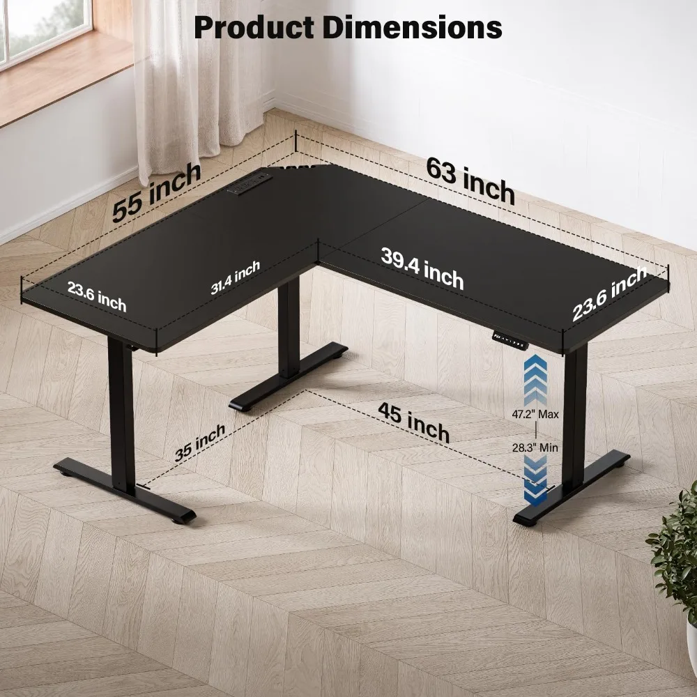 63 x 55 inch L-Shaped Standing Desk, Corner Computer Desk, Electric Standing Desk Adjustable Height, Sit to Stand